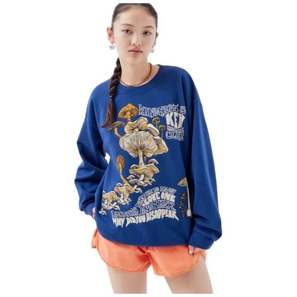 Urban Outfitters Project Social T Mushroom Crewneck Sweatshirt Women’s L XL Blue - Picture 1 of 11
